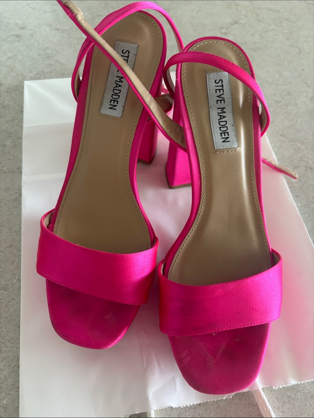 Steve Madden Hot Pink Satin Block Heel Sandals